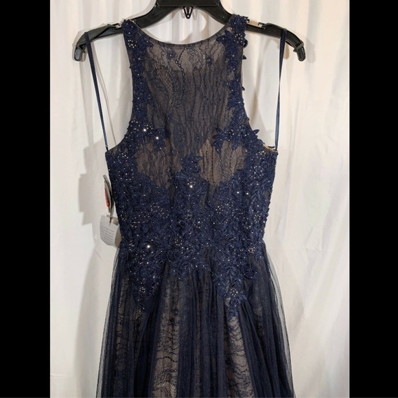 NWT $288‎ XSCAPE Sparkling Lace Evening Dress in Navy/Nude [SZ 6 ] - Picture 6 of 8